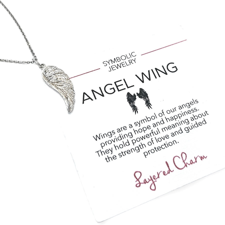 Silver Textured Angel Wing Necklace