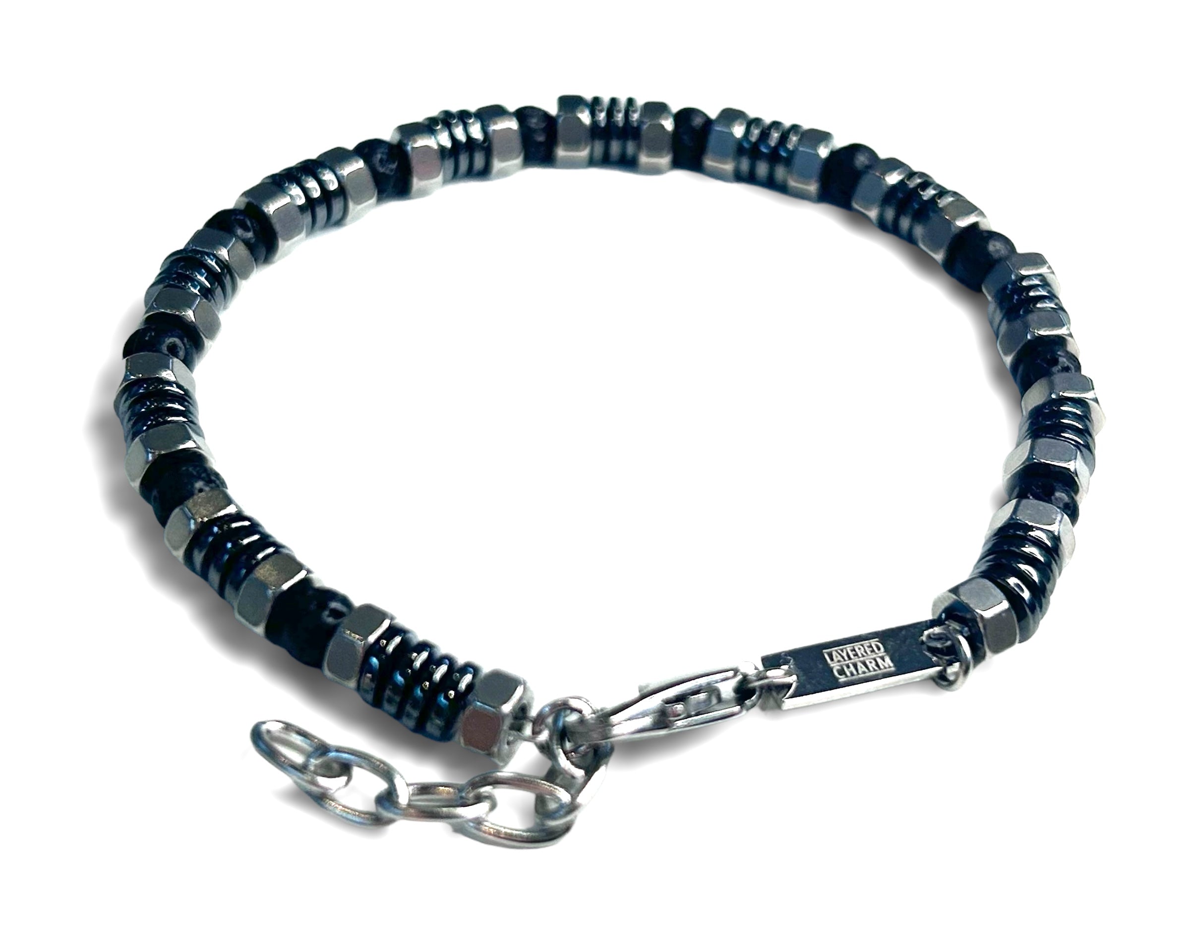 Steel & Gemstone Patterned Chain Bracelet