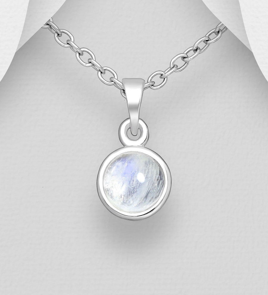 Round Moonstone Necklace 15mm