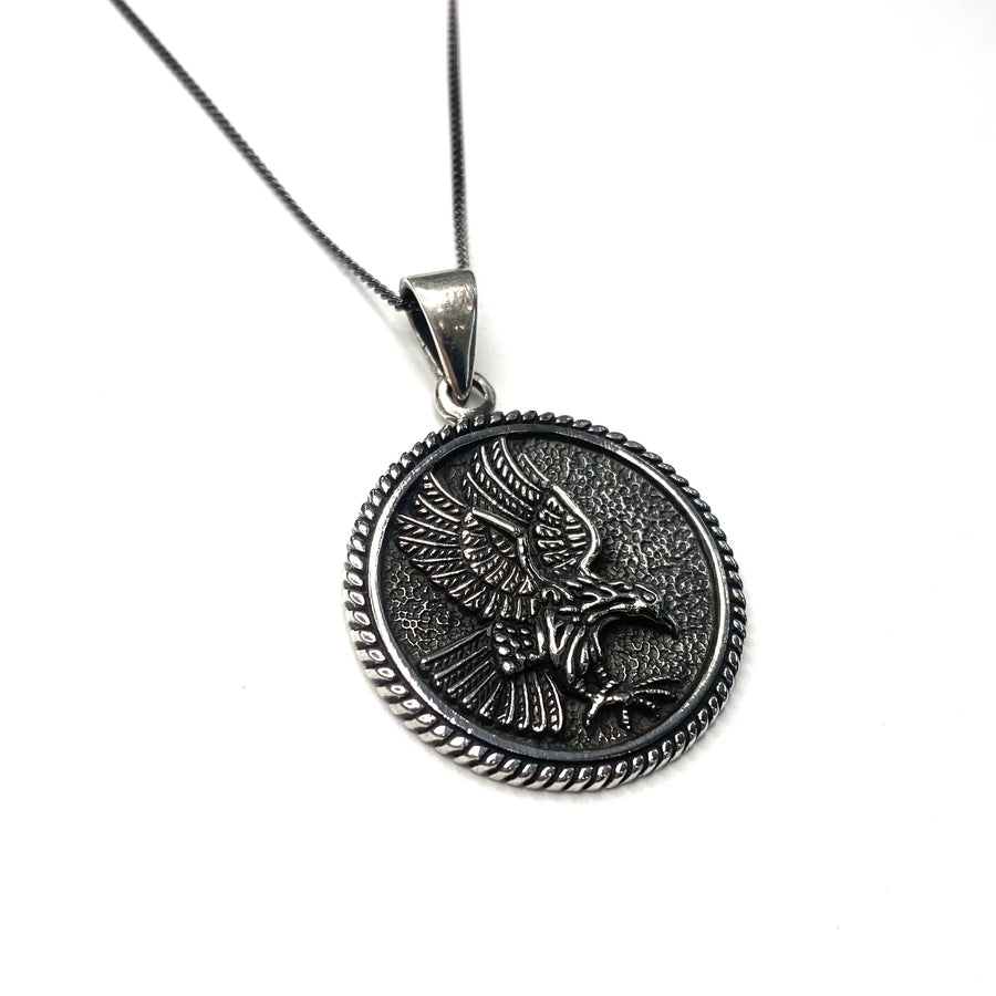 Circle Oxidized Eagle Necklace