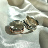 Silver and Copper Floral Texture Meditation Ring