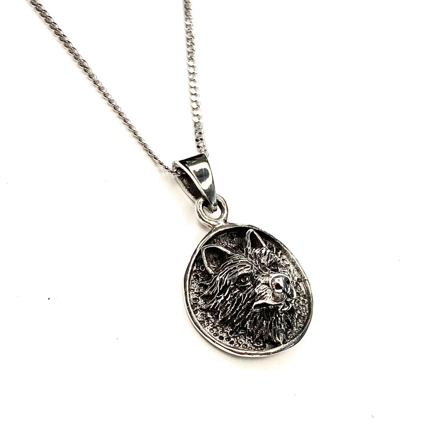 Wolf Head Oxidized Circle Necklace