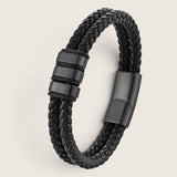 Double Braid Banded Accent Leather Bracelet