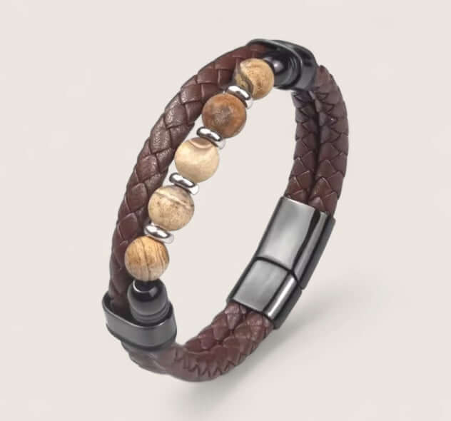 Pathfinder Leather & Stone Bracelet