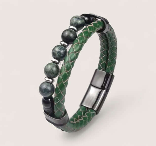 Pathfinder Leather & Stone Bracelet