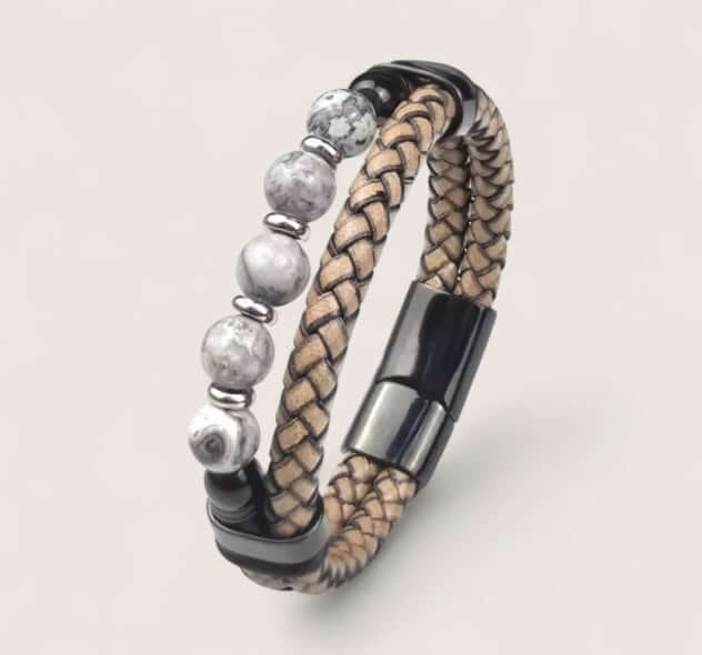 Pathfinder Leather & Stone Bracelet