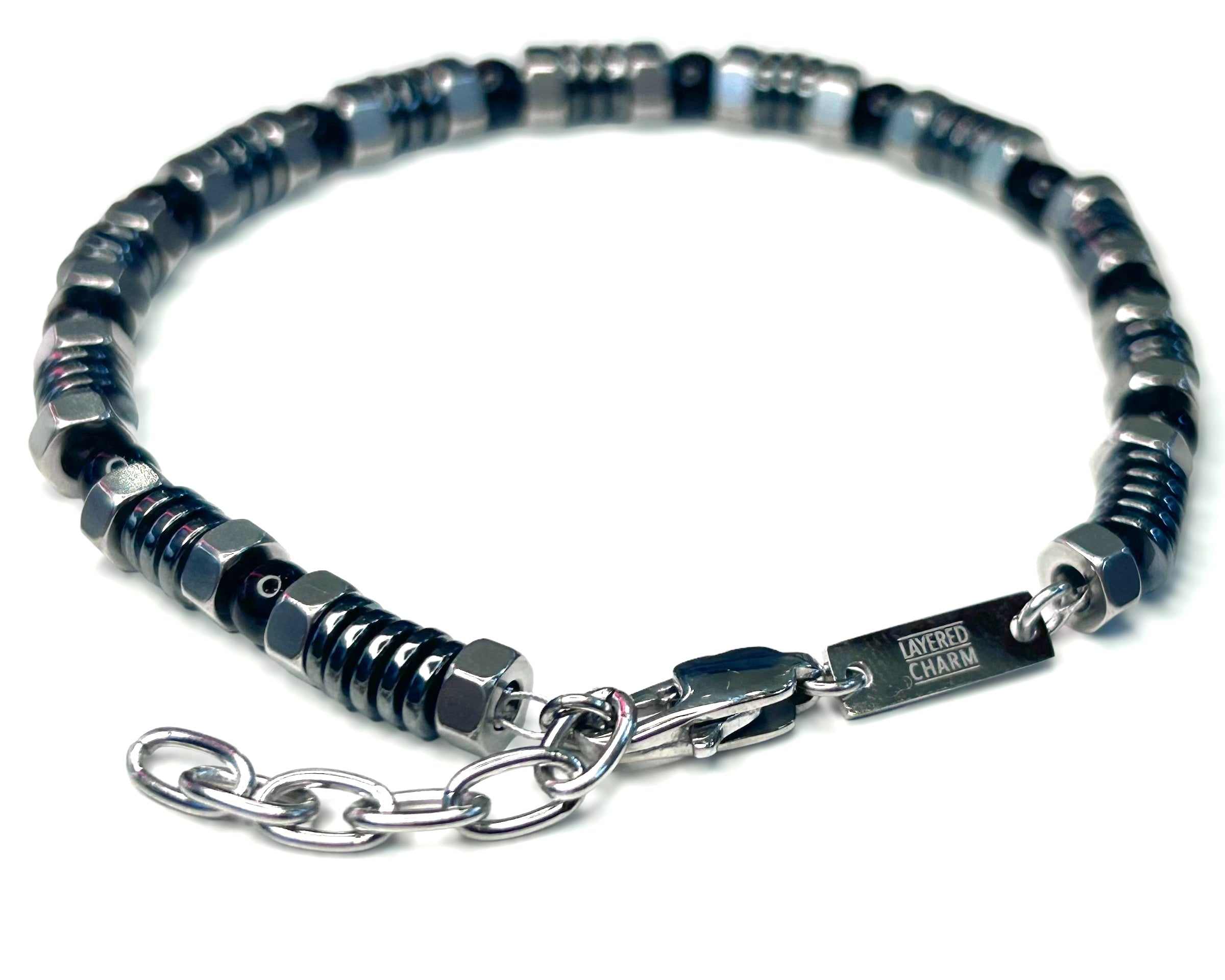 Steel & Gemstone Patterned Chain Bracelet