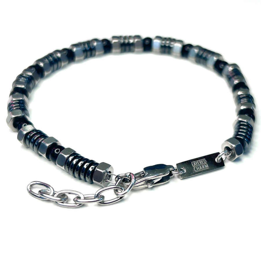 Steel & Gemstone Patterned Chain Bracelet