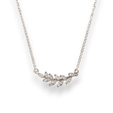 Olive Whisper – Silver CZ  Leaf Necklace