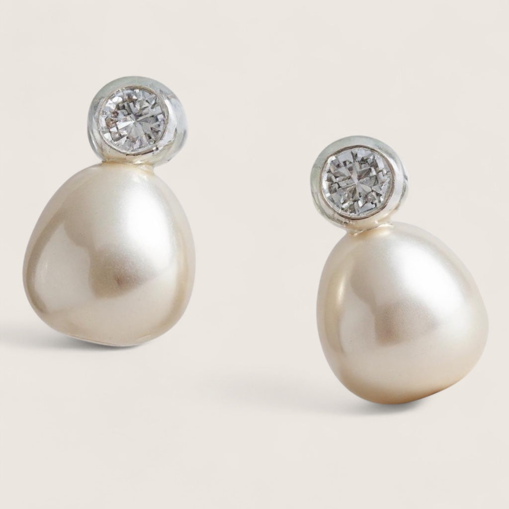 CZ Baroque Freshwater Pearl Earrings