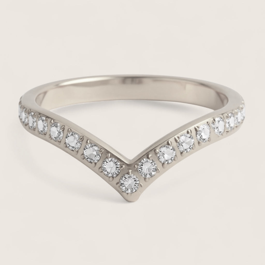 The Radiant Apex – Steel V-Shaped CZ Ring
