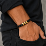 Double Braid Banded Accent Leather Bracelet
