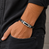 Steel Edge Leather Bracelet