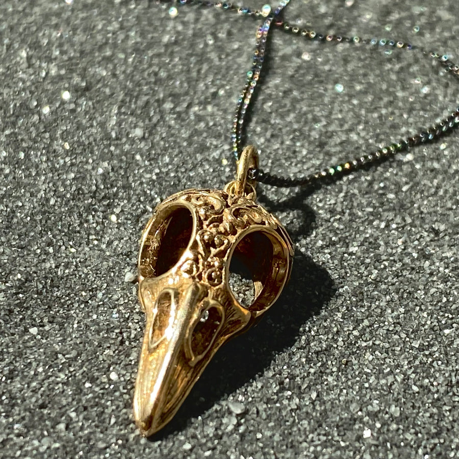 Textured Raven Skull Necklace