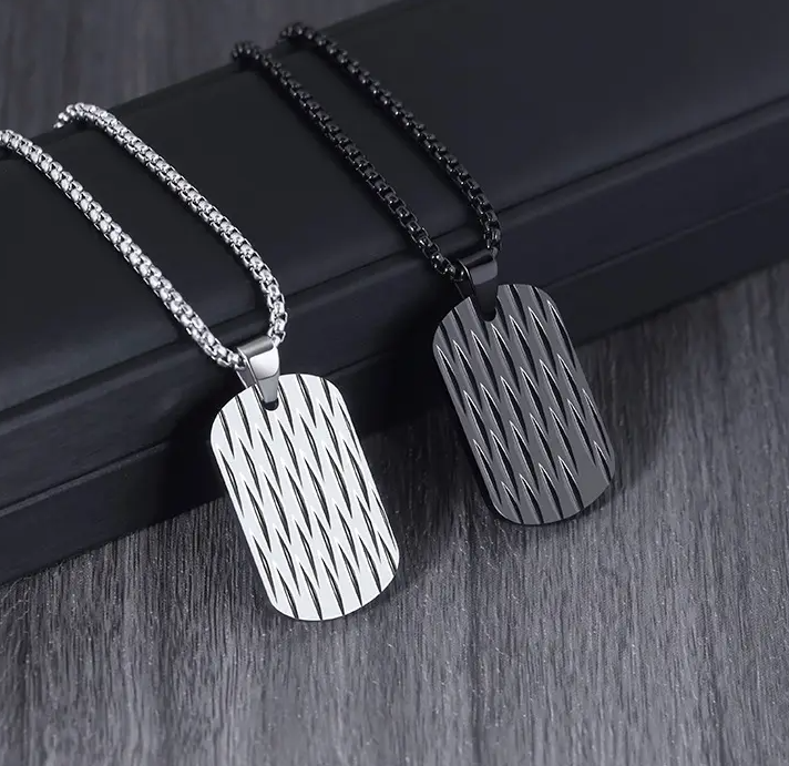 Divot Textured Steel Dog Tag Necklace