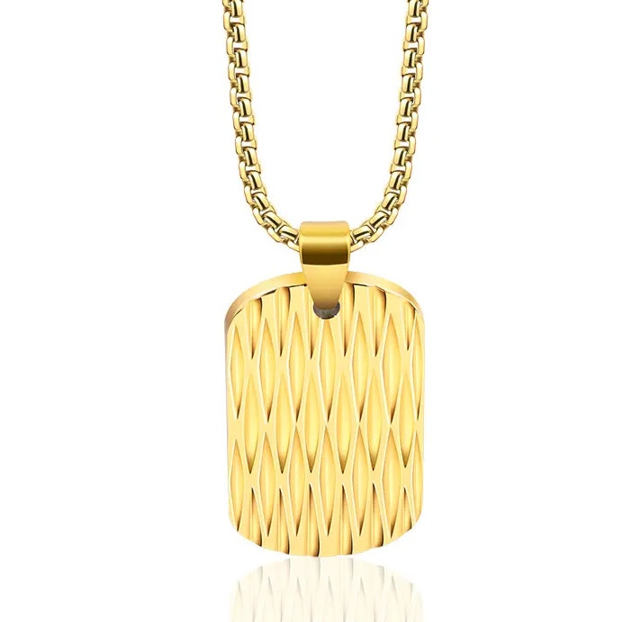 Divot Textured Steel Dog Tag Necklace