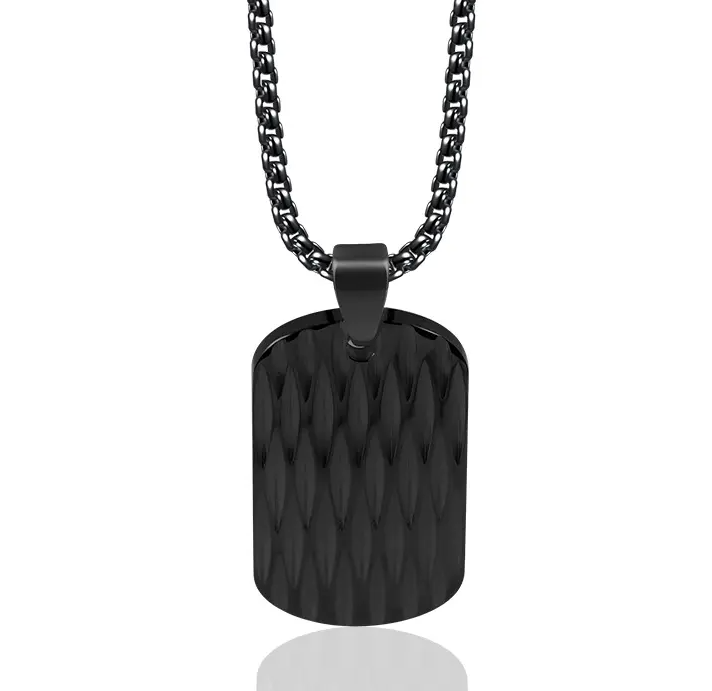 Divot Textured Steel Dog Tag Necklace