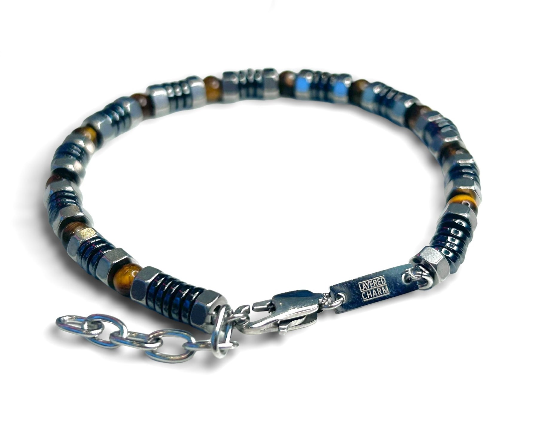 Steel & Gemstone Patterned Chain Bracelet