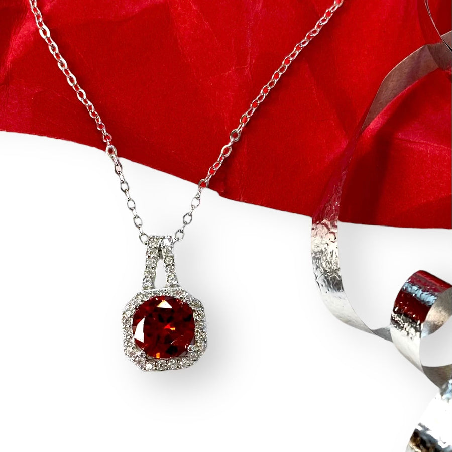 Square Halo CZ Birthstone Necklace