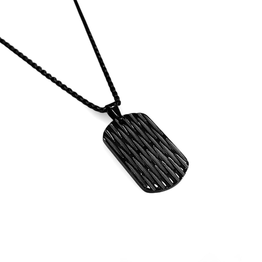 Divot Textured Steel Dog Tag Necklace