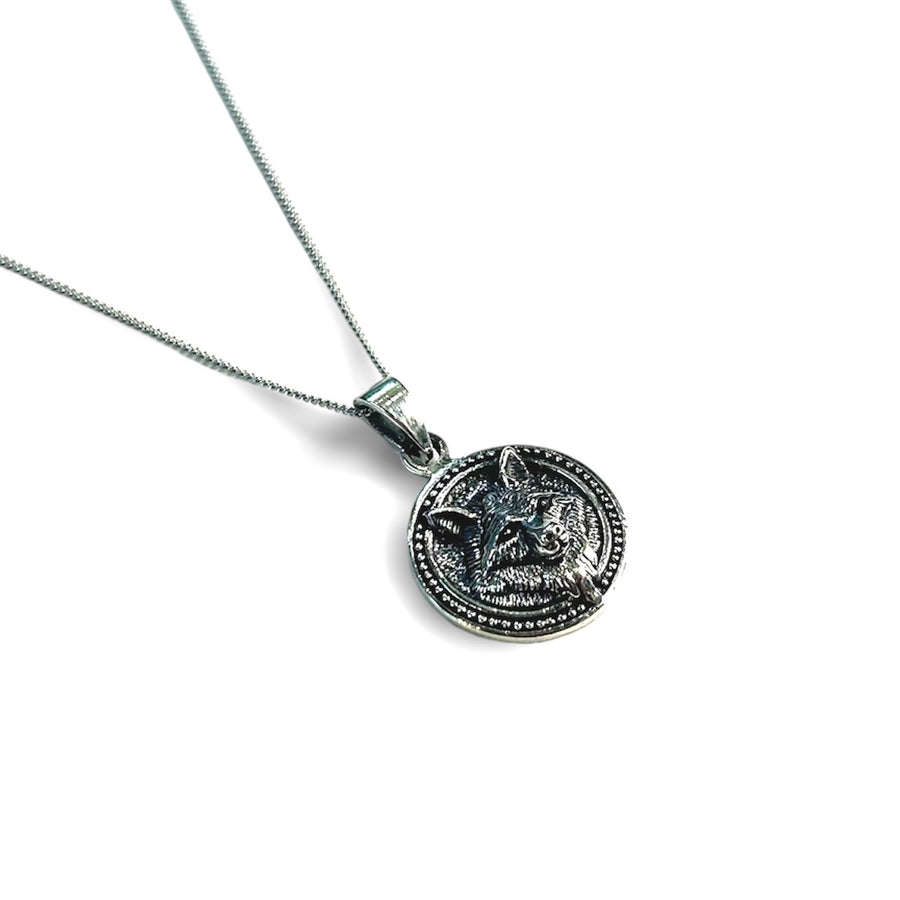 Silver Circle Wolf Necklace