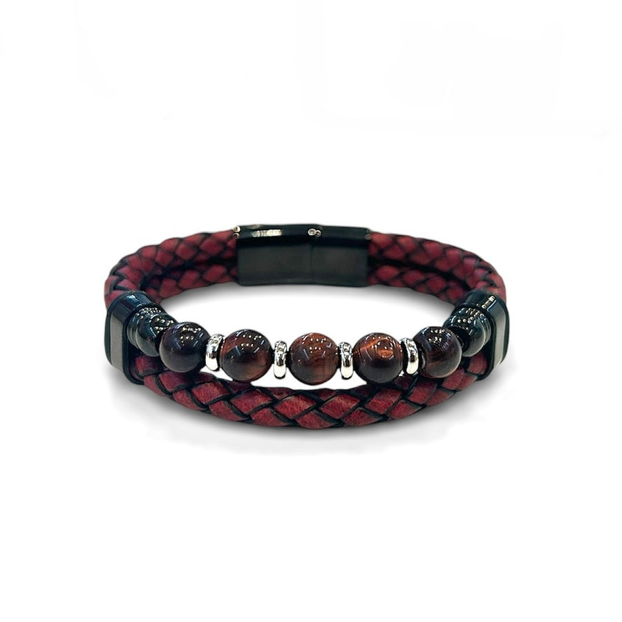 Braided Leather and Stone Bracelet