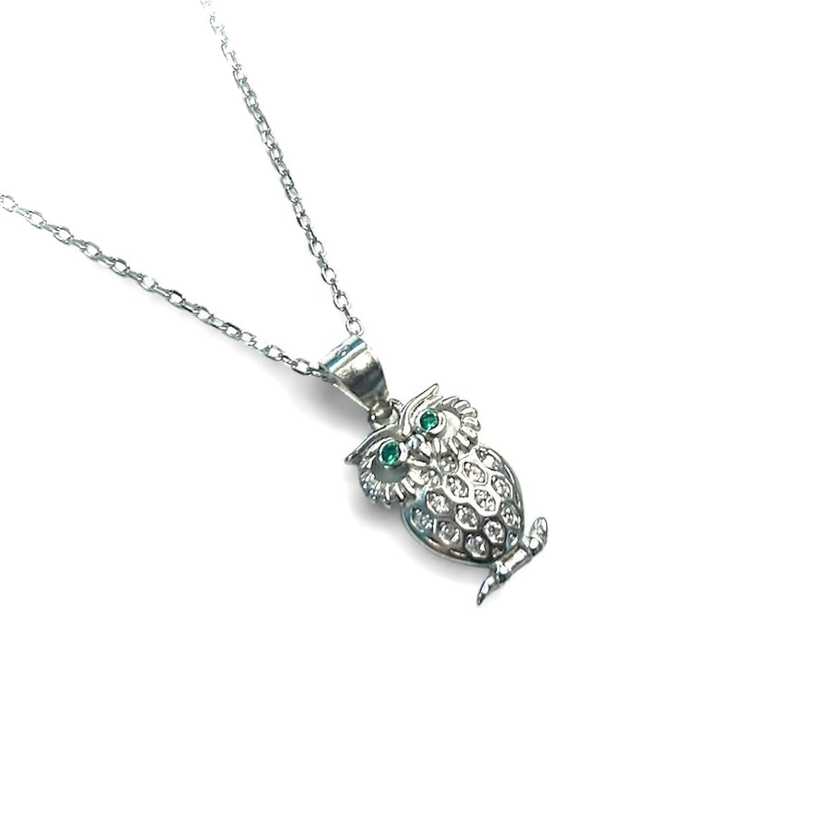 Green CZ Eyed Owl Necklace