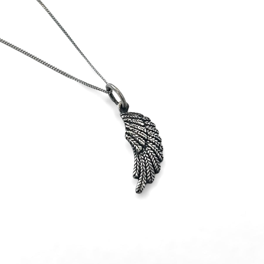 Oxidized Textured Angel Wing Necklace