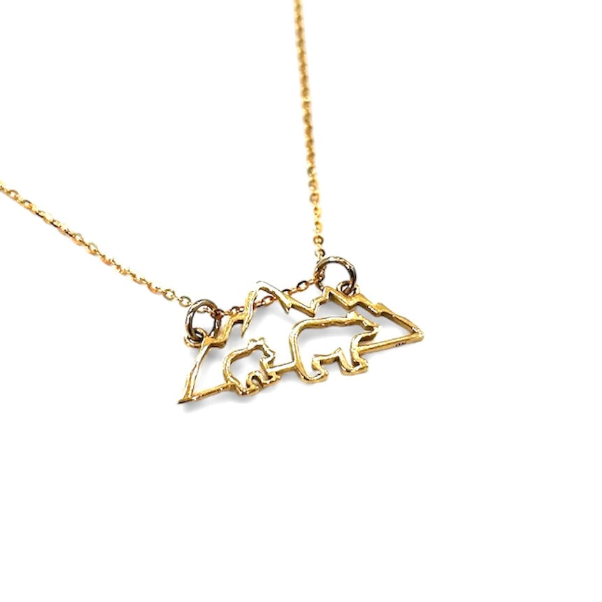 Mountain with Mama Bear and Kids Necklace