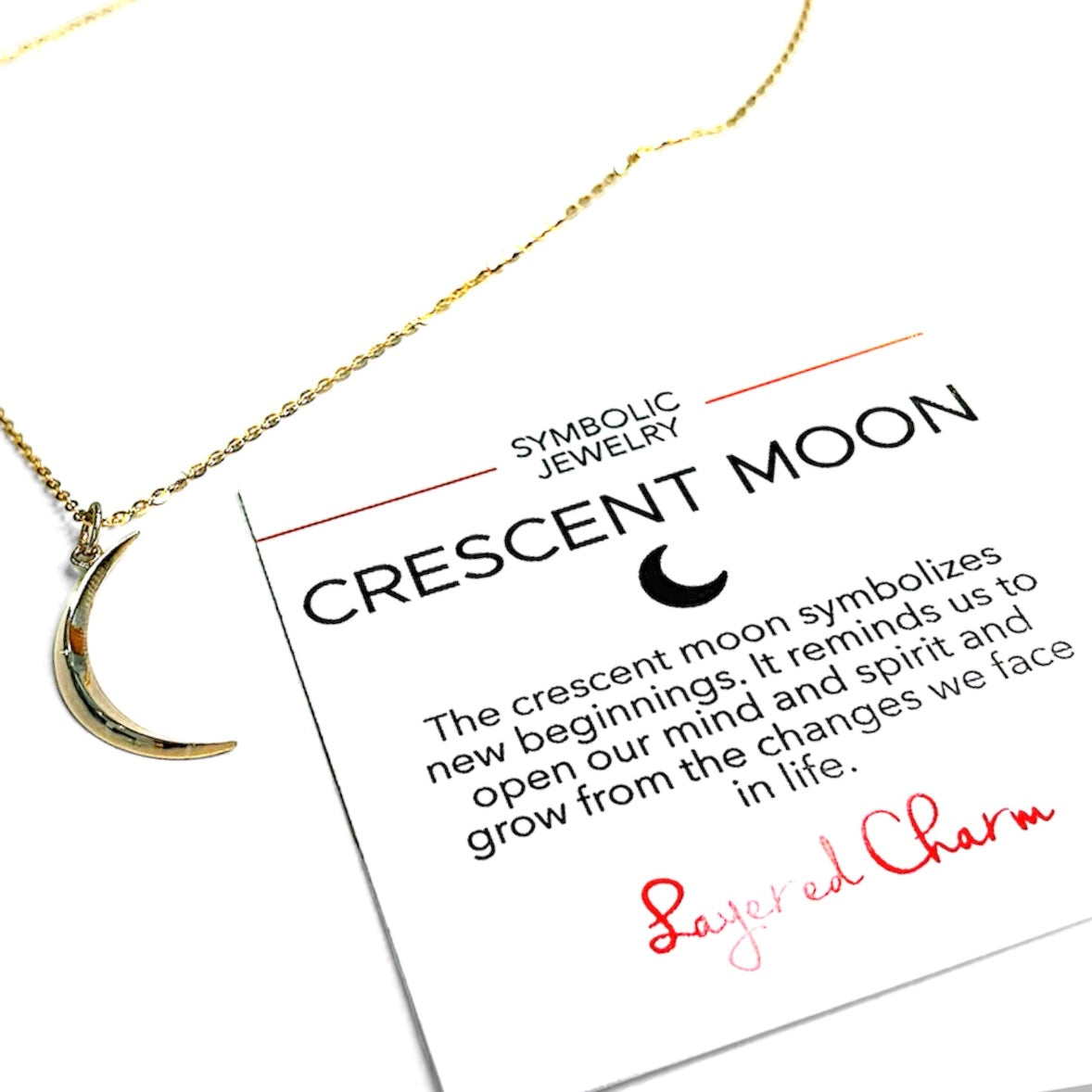 Thin Beveled Moon Necklace – Layered Charm - Main Image