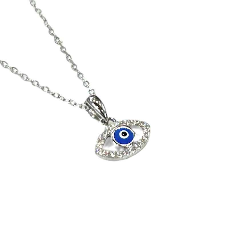 Blue Enamel & CZ Evil Eye Necklace