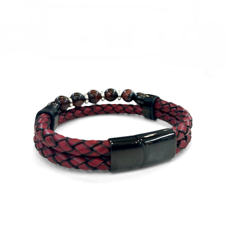 Braided Leather and Stone Bracelet