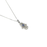 Blue & Clear CZ Hamsa Necklace