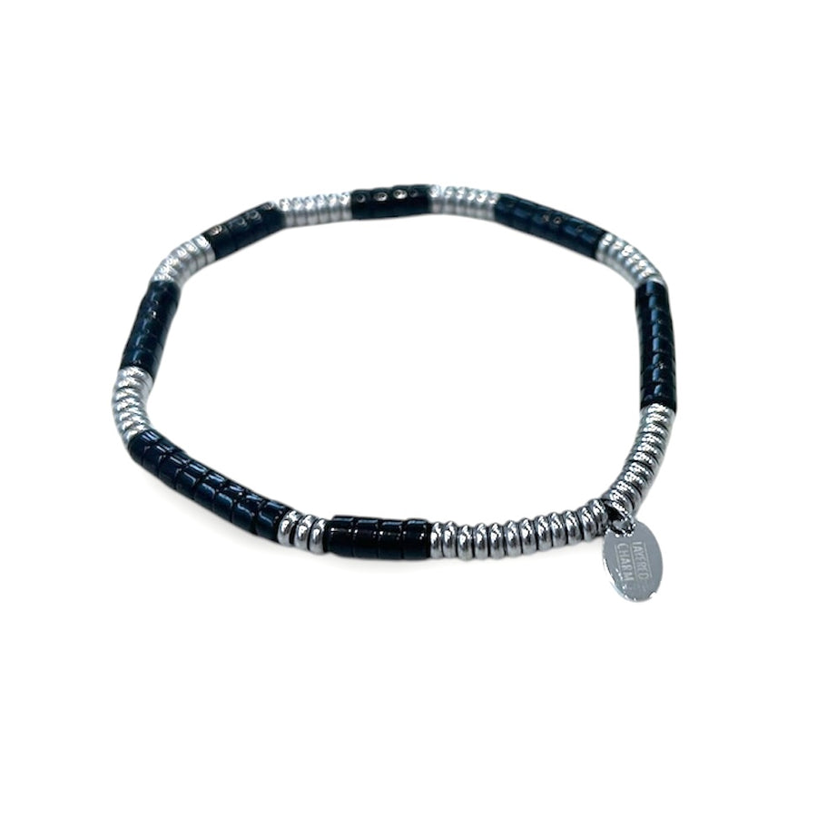 Steel & Gemstone Disc Stretch Bracelet