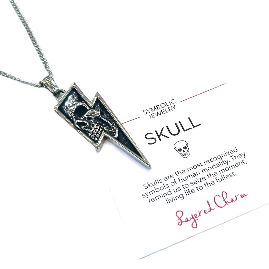 Steel Lightening Skull Necklace