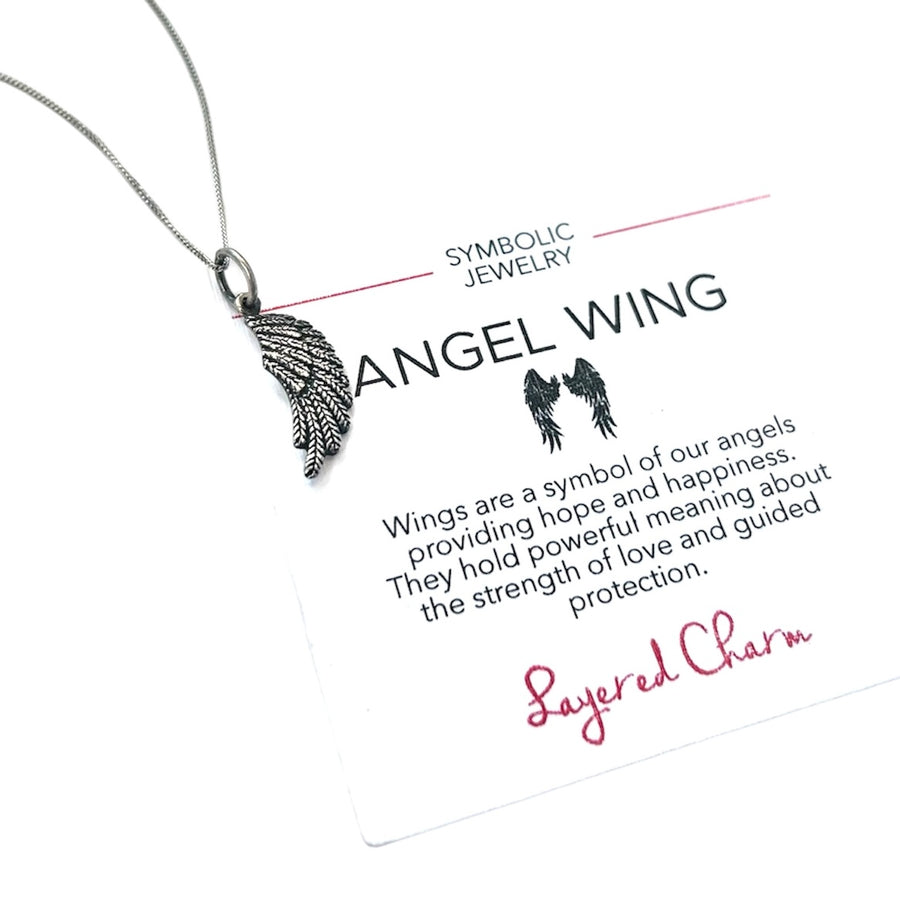 Oxidized Textured Angel Wing Necklace