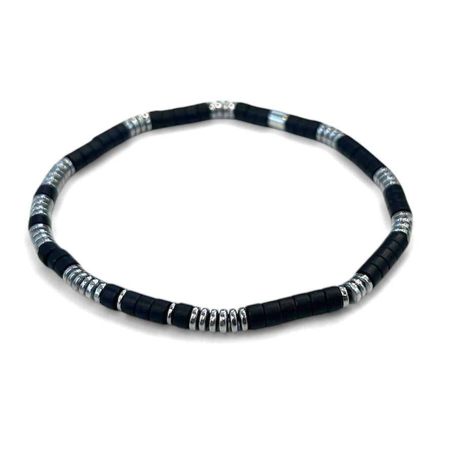 Hematite & Gemstone Disc Stretch Bracelet