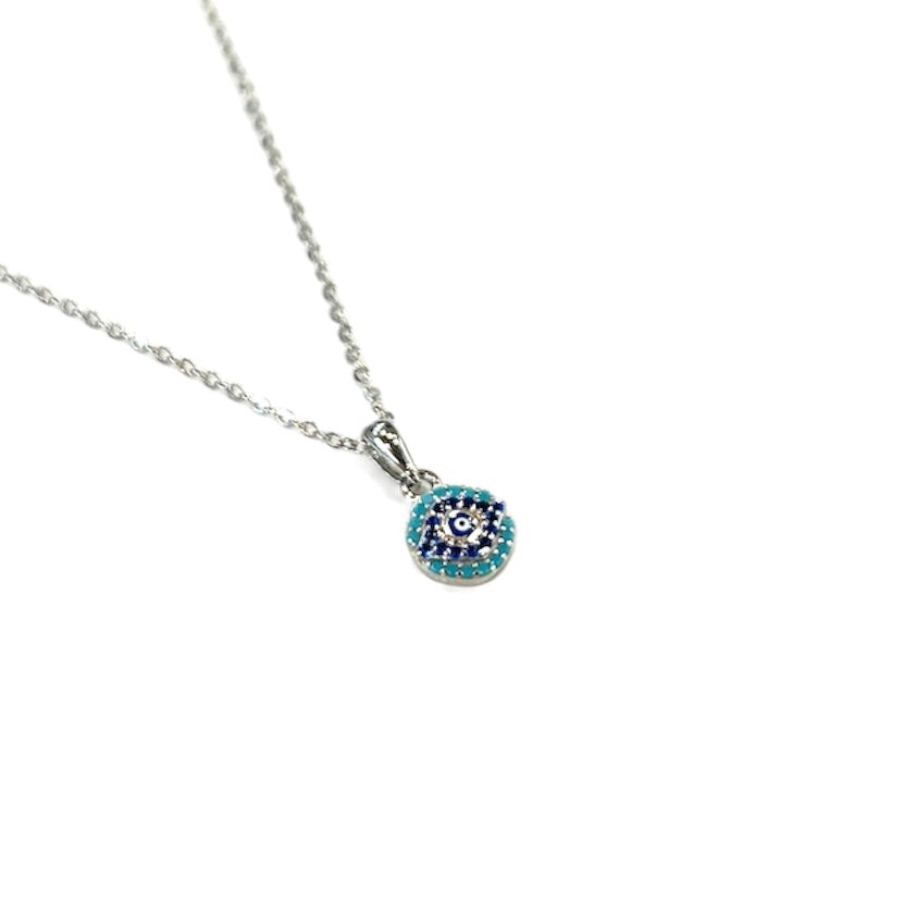 Blue CZ Round Evil Eye Necklace