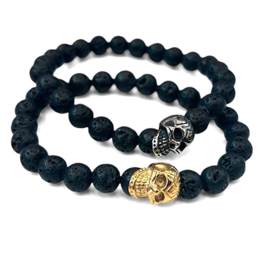 Skull on Lava Rock Stretch Bracelet