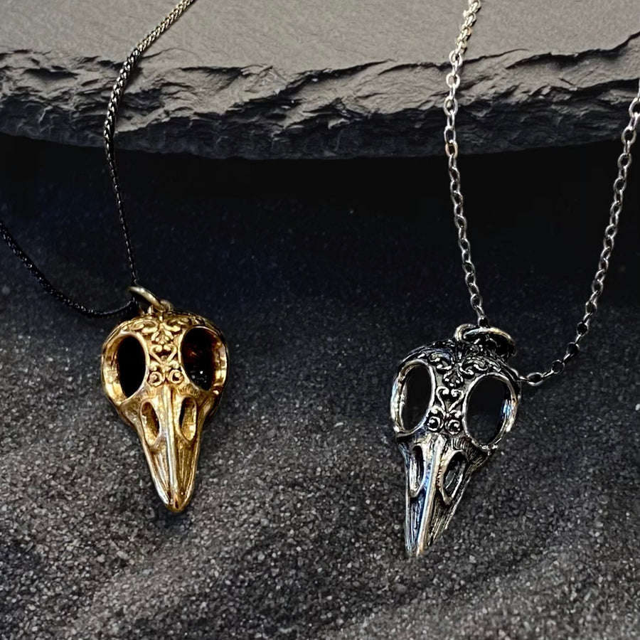 Textured Raven Skull Necklace