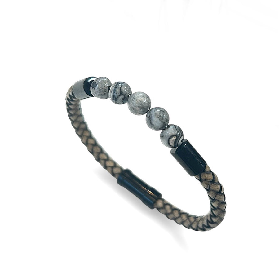 Thin Leather Braid with Beads Bracelet