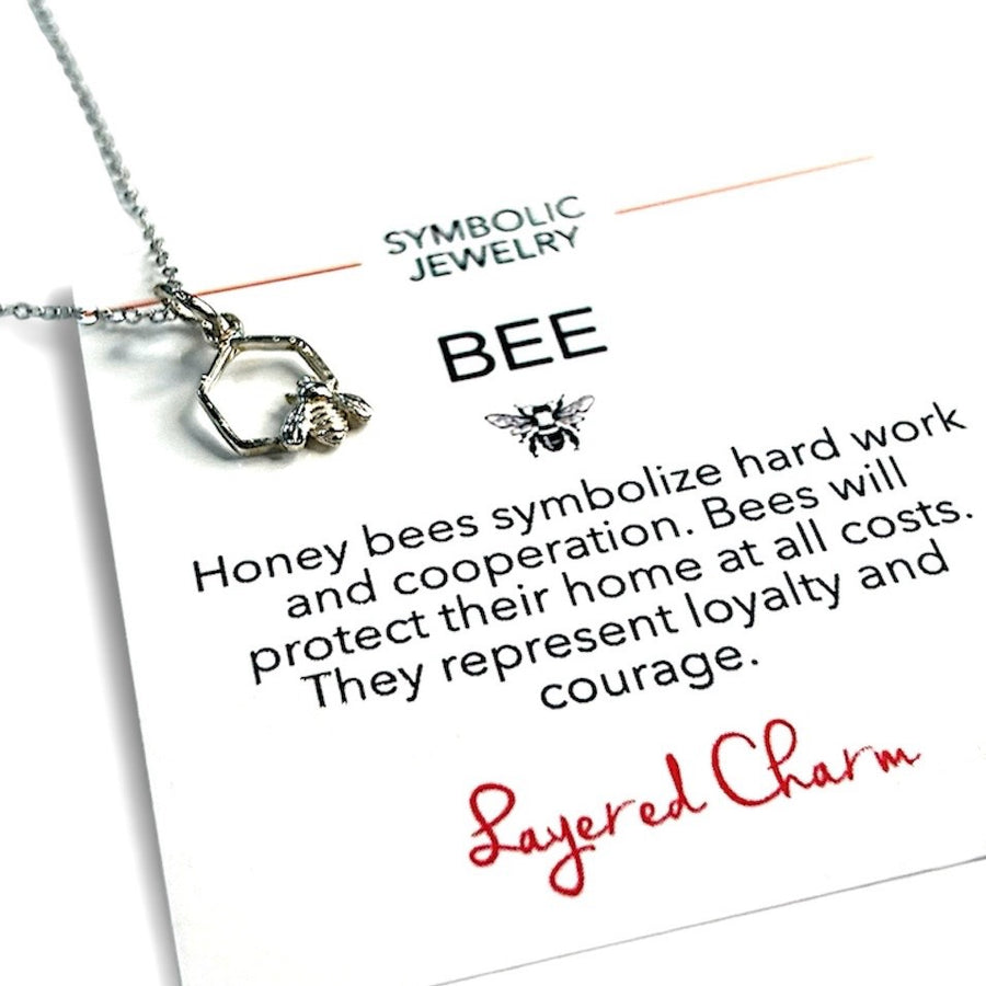 Silver Bee on Hexagon Necklace