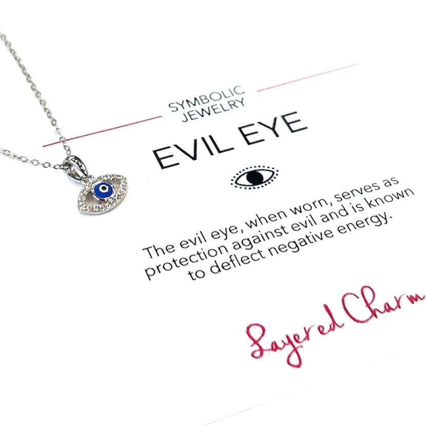 Blue Enamel & CZ Evil Eye Necklace