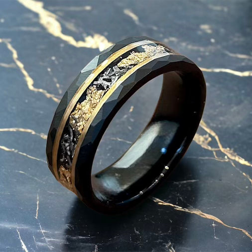 Precious Leaf & Crushed Meteorite Tungsten Ring