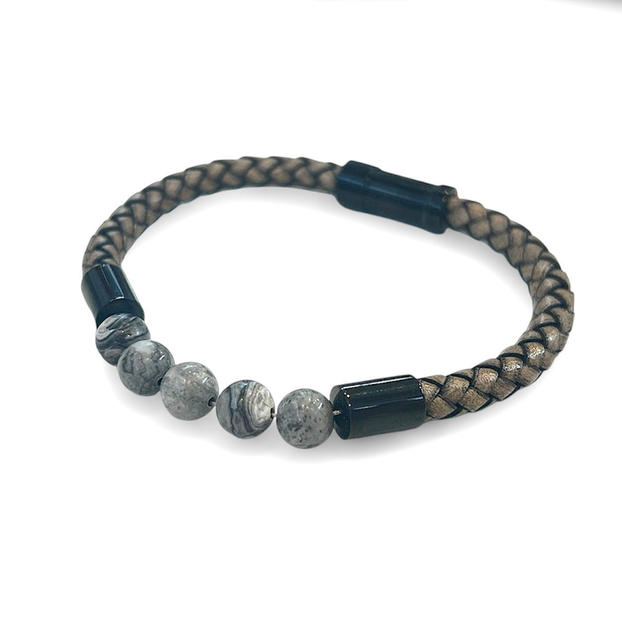 Thin Leather Braid with Beads Bracelet