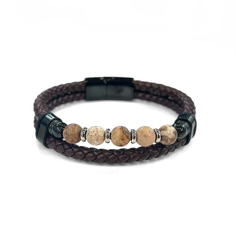 Braided Leather and Stone Bracelet