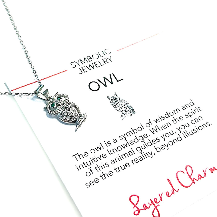 Green CZ Eyed Owl Necklace