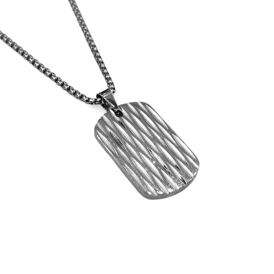 Divot Textured Steel Dog Tag Necklace