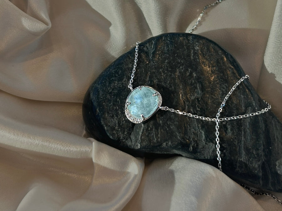 Facetted Aquamarine with CZ Necklace