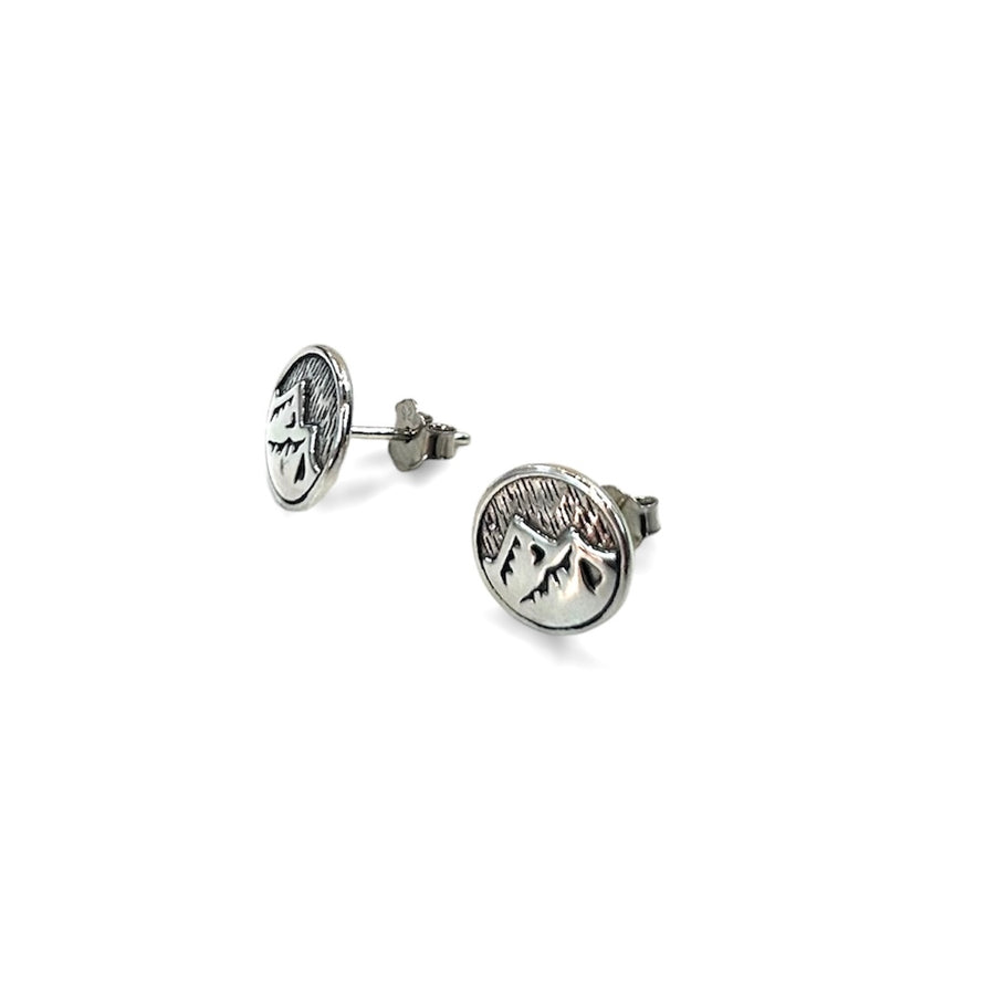 Round Oxidized Mountain Stud Earrings